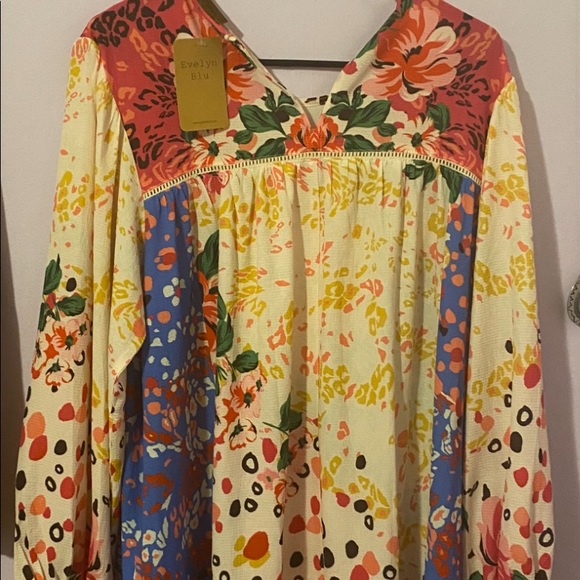 Evelyn Blue pop art dress size L long sleeves new never worn! Fun & colorful - Picture 7 of 16